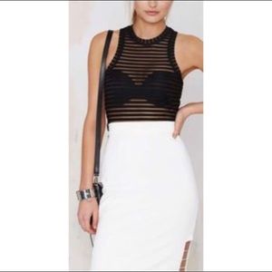 Nastygal White Mesh Striped Tank